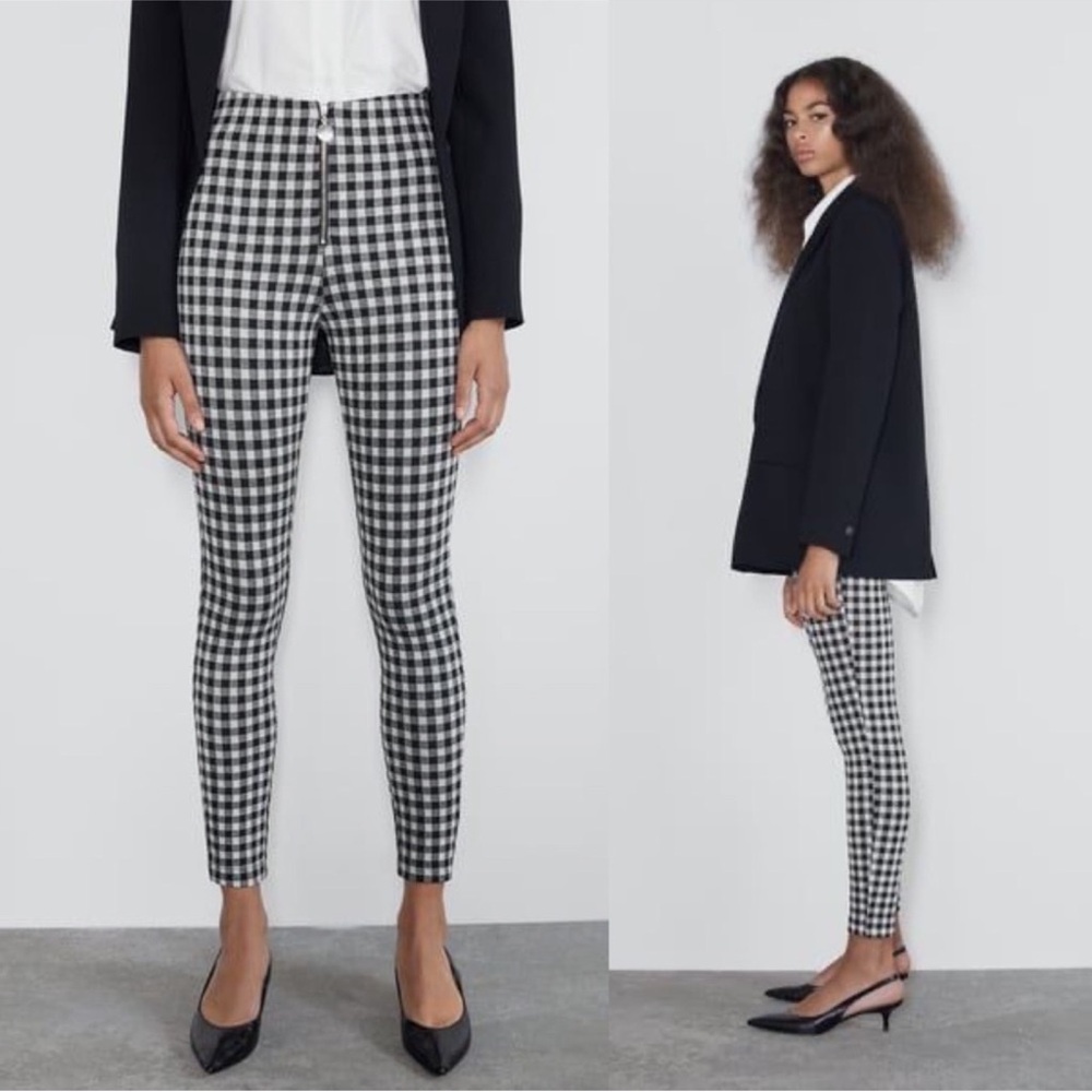 Zara High Waist Gingham Zip Front Legging